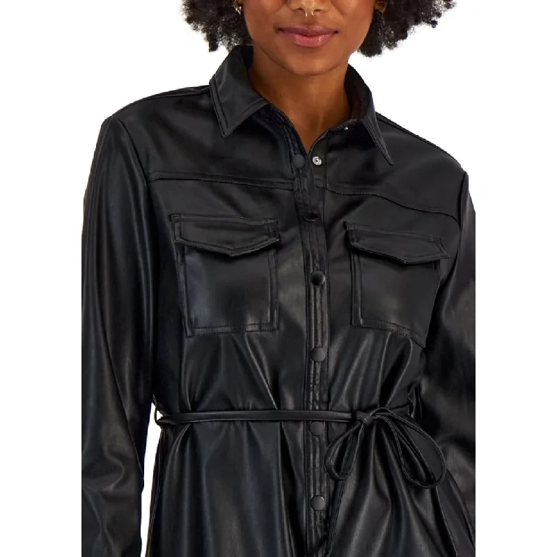 Kit & Sky Junior's Faux Leather Shirtdress Black Size Medium