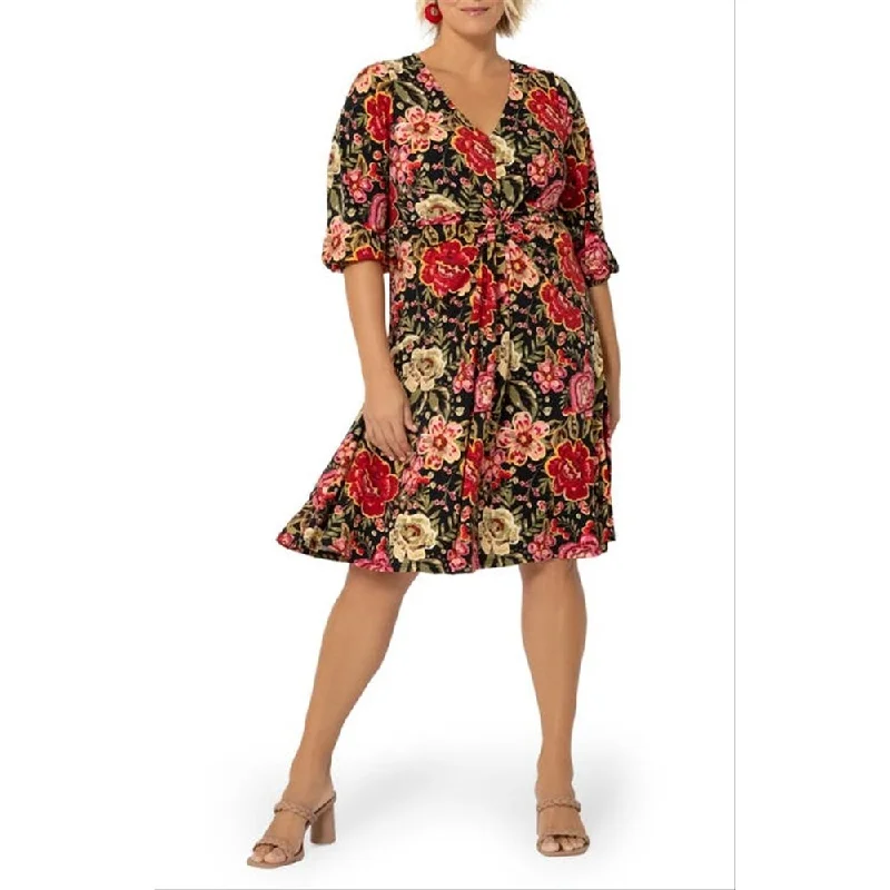 Leota Women's Tanya Floral Print Dress Red Size 2X