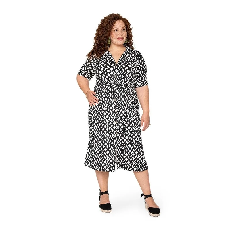 Leota's Curve Women Jade Shirt Dress Zig Zag Black White