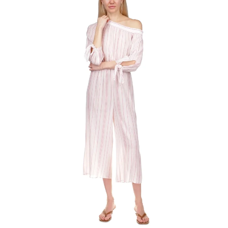 Michael Kors Women's Metallic Striped One Shoulder Jumpsuit Pink Size Small