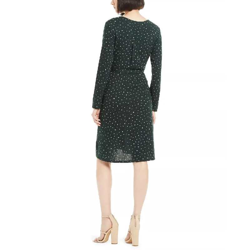 Monteau Women's Petite Dot Wrap Dress Green Size Petite Large