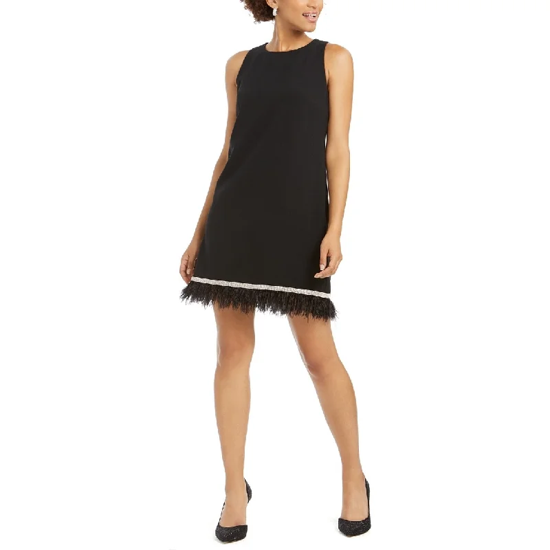 MSK Women's Embellished Feather-Trim Shift Dress Black Size X-Large