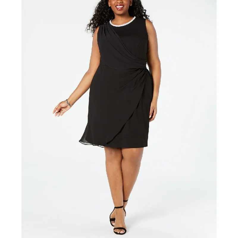 MSK Women's Plus Size Embellished Draped Sheath Dress Black Size 14 Tall Large - 14 Tall Large