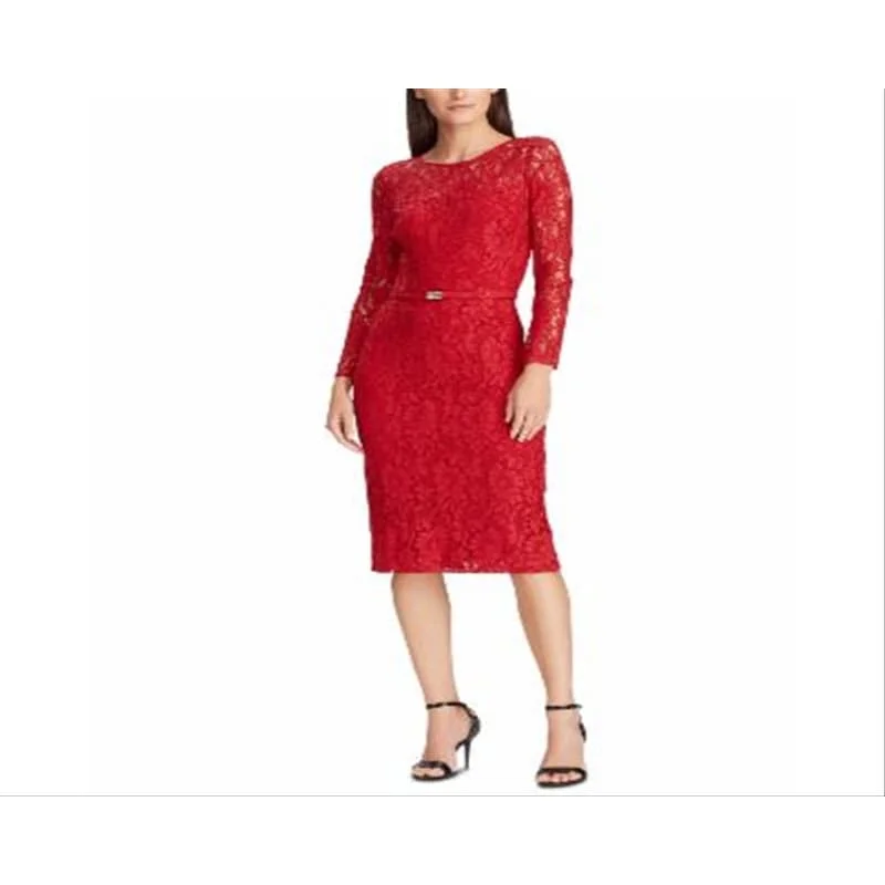 Ralph Lauren Women's Floral Belted Dress Red Size 10