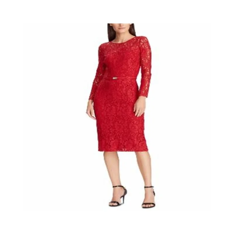 Ralph Lauren Women's Floral Belted Dress Red Size 8