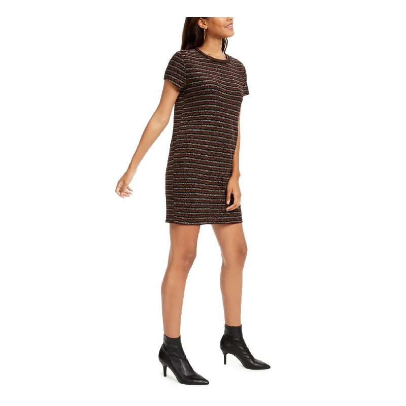 Rosie Harlow Women's Metallic Striped T-Shirt Dress Black Size X-Small