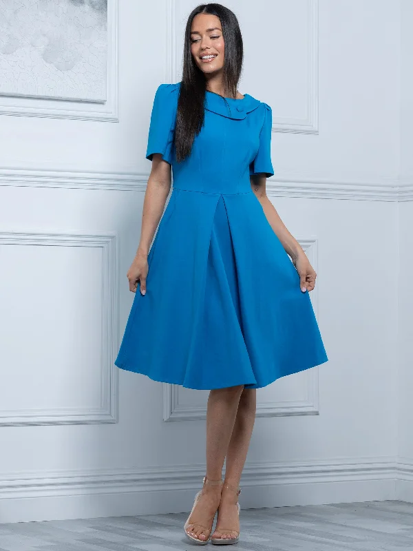 Sophia Button Collar Dress, Royal Blue