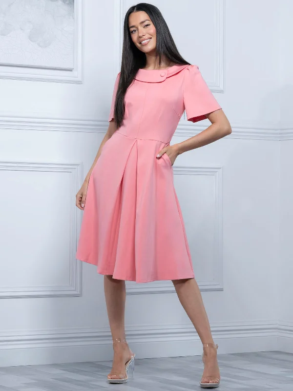 Sophia Button Collar Dress, Peach