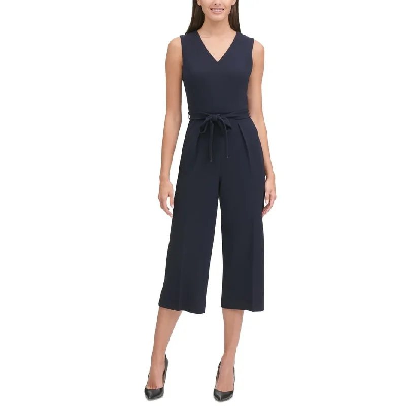 Tommy Hilfiger Women's Belted Cropped Jumpsuit Blue Size 10