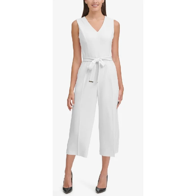 Tommy Hilfiger Women's Belted Cropped Jumpsuit White Size 14