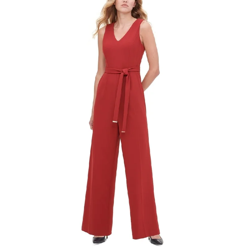 Tommy Hilfiger Women's Belted V Neck Jumpsuit Red Size 4