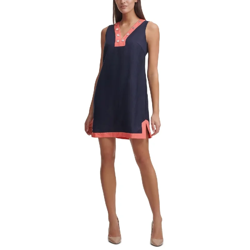 Tommy Hilfiger Women's Contrast Trim Shift Dress Blue Size 10