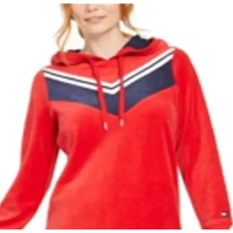 Tommy Hilfiger Women's Sport Velour Varsity Chevron Dress Red Size X-Large