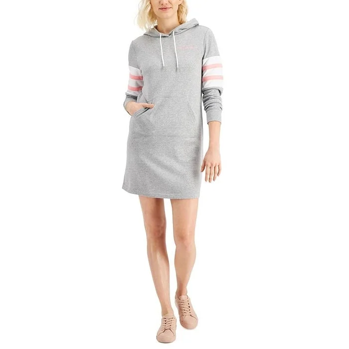 Tommy Hilfiger Women's Striped Sleeve Hooded Dress Gray Size Small