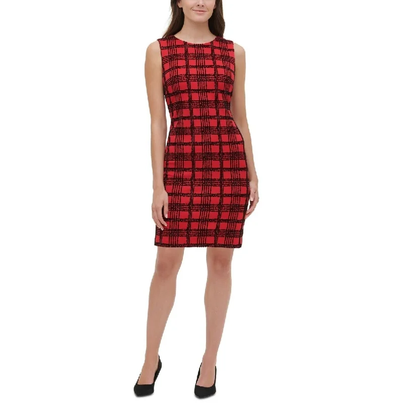 Tommy Hilfiger Women's Velvet Flocked Plaid Scuba Dress Red Size 4