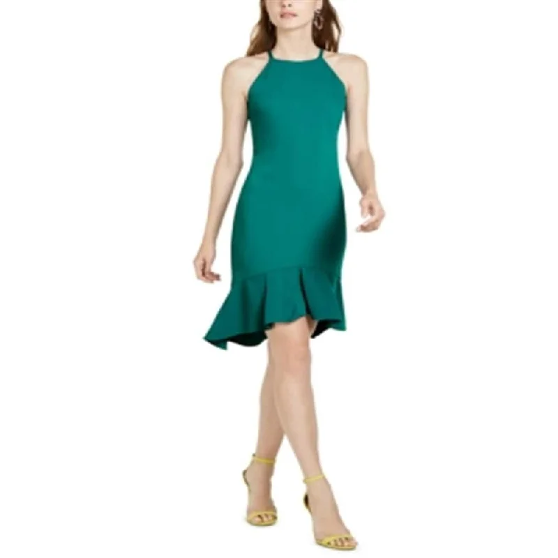 Trina Turk Women's Flounce Hem Halter Dress Green Size 2