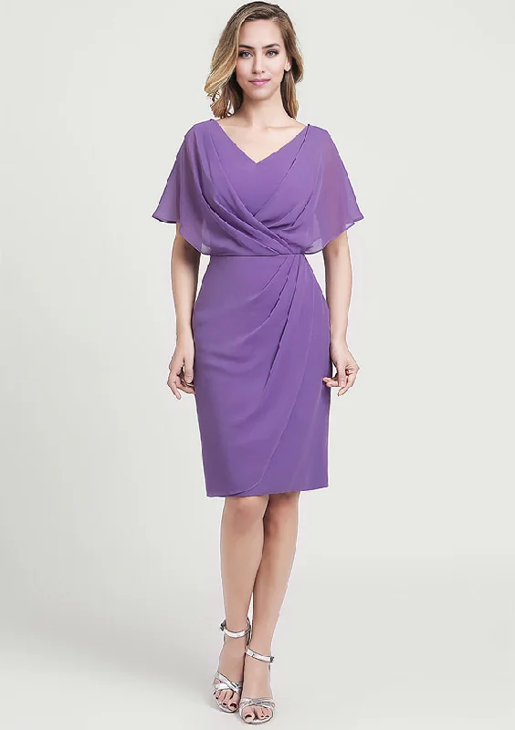 Chiffon Mother of the Bride Dress A-line V Neck Knee-Length With Ruffles