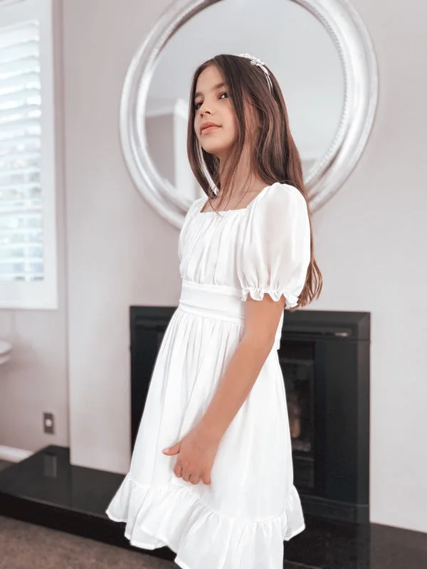 Emilia Girls White Dress - Knee Length