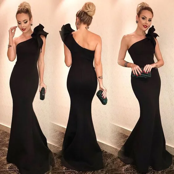 Charming Black Mermaid Evening Dress With Side Split       S5074