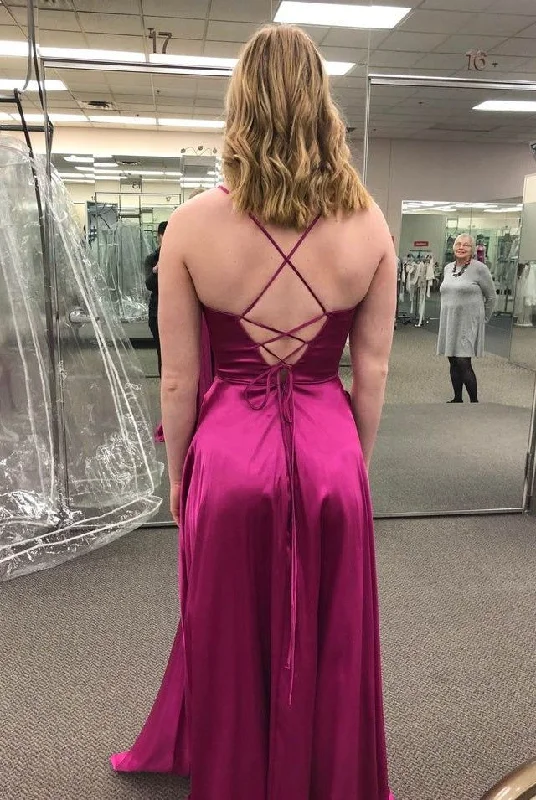 Simple Style V-neck Spaghetti Straps Backless Long Prom Dresses      S5080