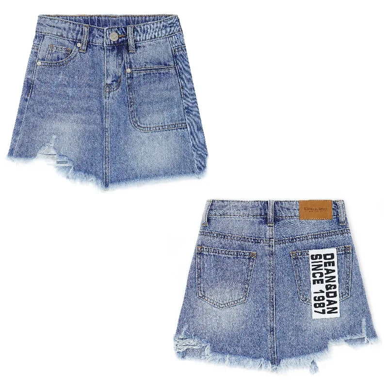 Girls Denim Dress,Cute Rippe Frayed Raw Hem Simple Design Summer Short Skirts