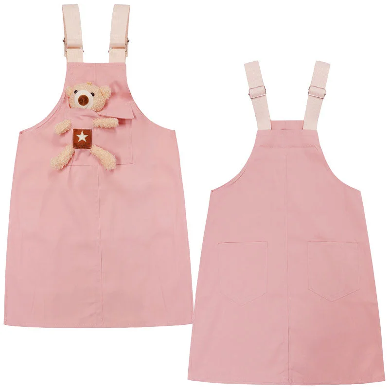 Girls Denim Overalls Dress, Cute Bear Simple Design Summer Colored Jumpsuit Dress