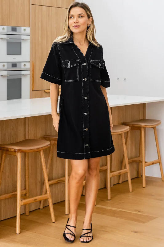 Reece Denim Dress Black