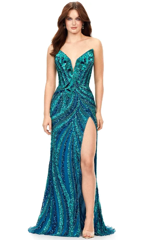 Ashley Lauren 11236 - Sequined High Slit Prom Gown