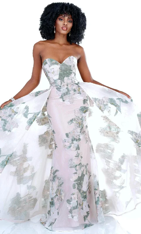 Cecilia Couture 2506 - Strapless Floral Printed Prom Dress