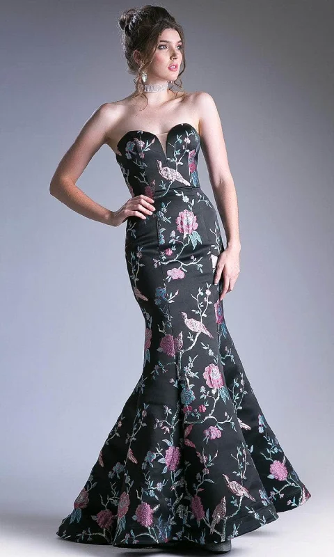 Cinderella Divine CJ240 - Floral Embossed Strapless Mermaid Dress