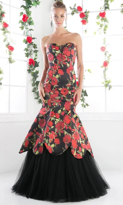 Cinderella Divine CR760 - Strapless Floral Printed Gown