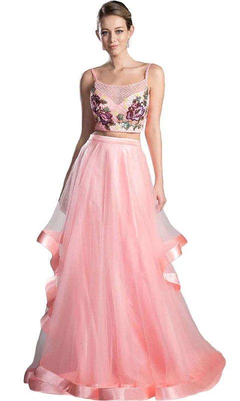 Cinderella Divine - 11793 Two Piece Embroidered Tulle Evening Dress