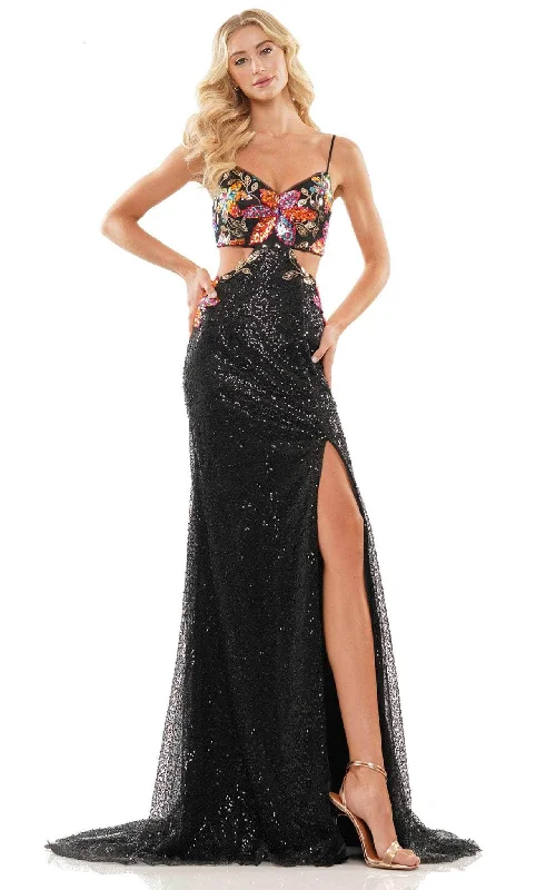 Colors Dress 2972 - Highly Sequined Cut Out Long Gown