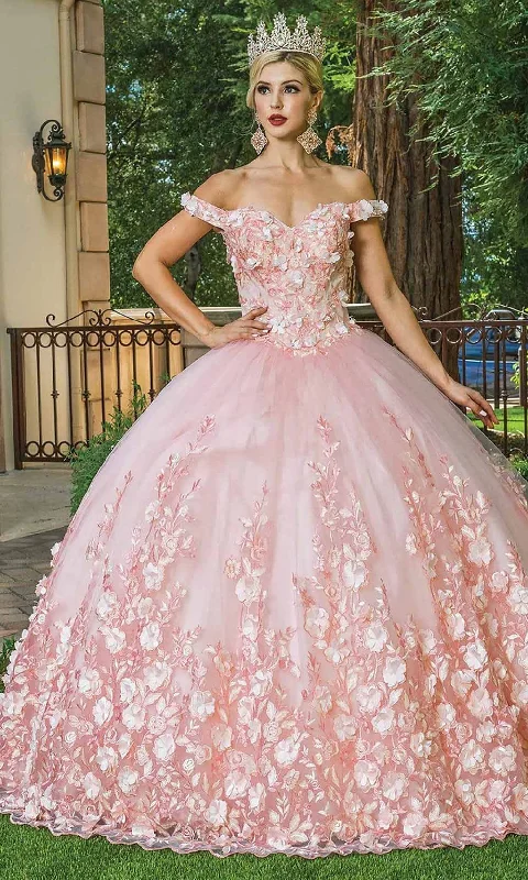 Dancing Queen - 1569 Off Shoulder Floral Applique Ballgown