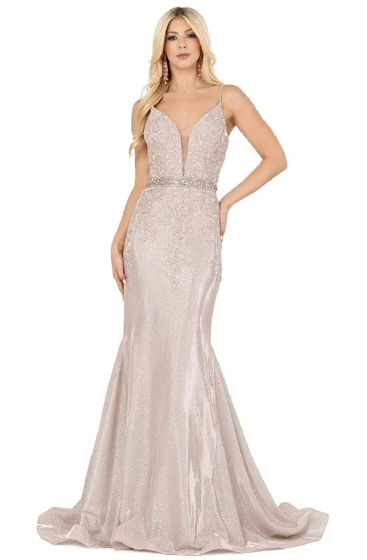 Dancing Queen - 4081 Floral Appliqued Glitter Metallic Gown