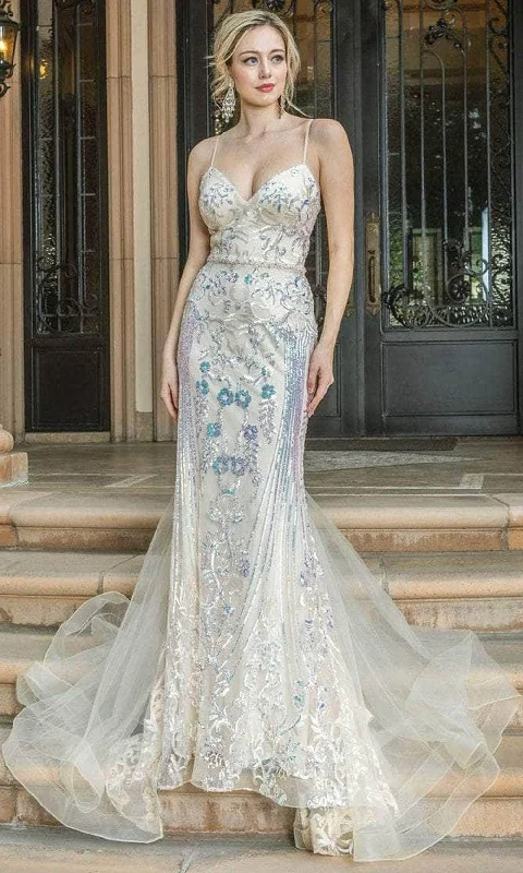 Dancing Queen 4220 - Embroidered Sleeveless Deep V-neckline Prom Dress