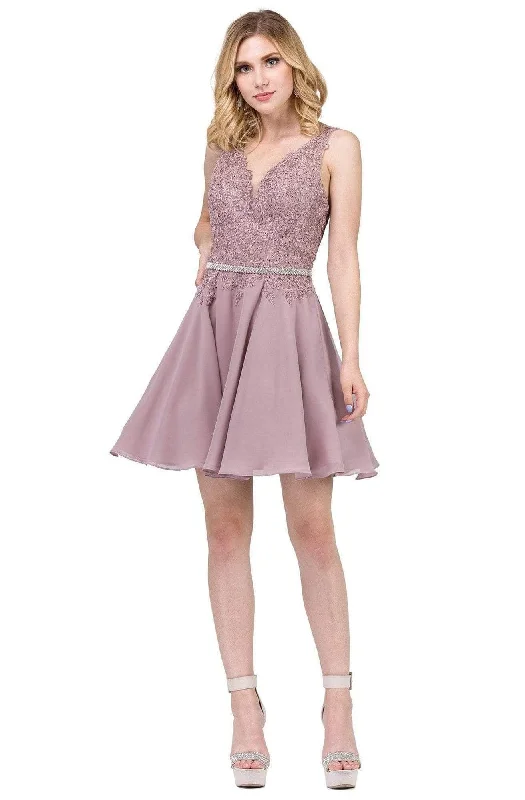 Dancing Queen - Plunging V-Neck Lace Bodice Homecoming Dress 3011