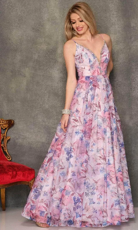 Dave & Johnny 10776 - Floral Print A-Line Prom Dress