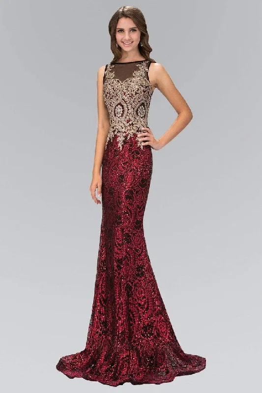 Elizabeth K - GL1319 Embellished Illusion Bateau Neck Gown