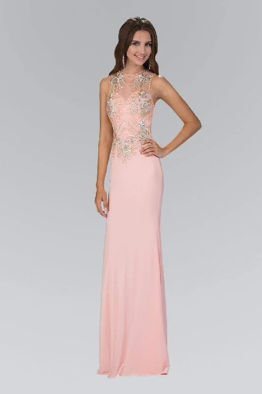 Elizabeth K - GL1343 Embellished Illusion Neck Jersey Gown