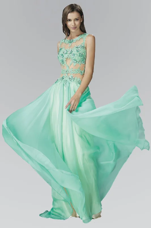 Elizabeth K - GL2065 Embellished Jewel Neck A-Line Gown