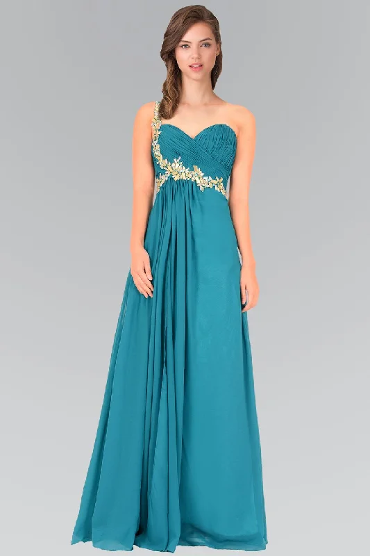 Elizabeth K - GL1030 Jeweled Ruched Sweetheart Chiffon Dress