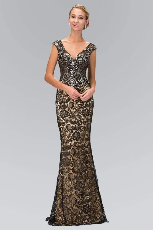 Elizabeth K - GL2059 Jeweled V-Neck Gown