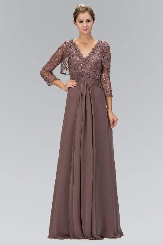 Elizabeth K - GL1397 Lace V-Neck A-Line Gown with Bolero