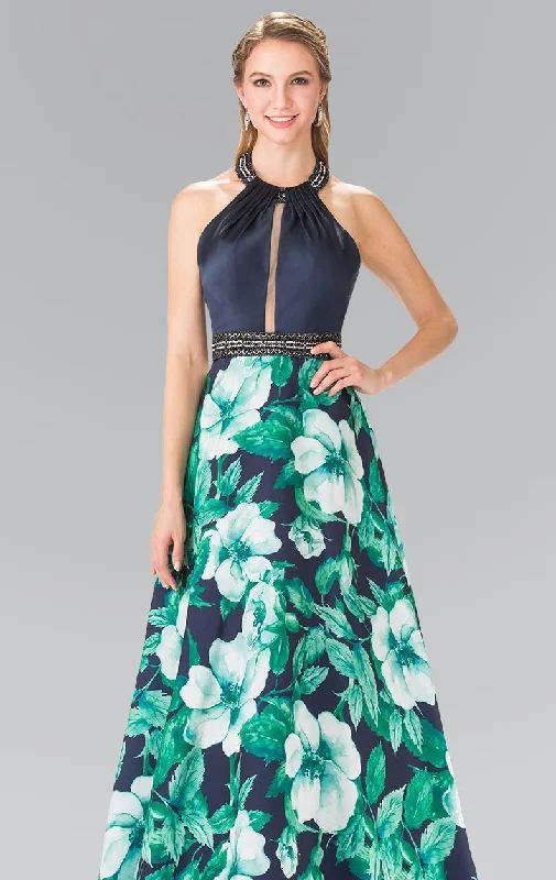 Elizabeth K - GL2302 Long Halter Floral Gown