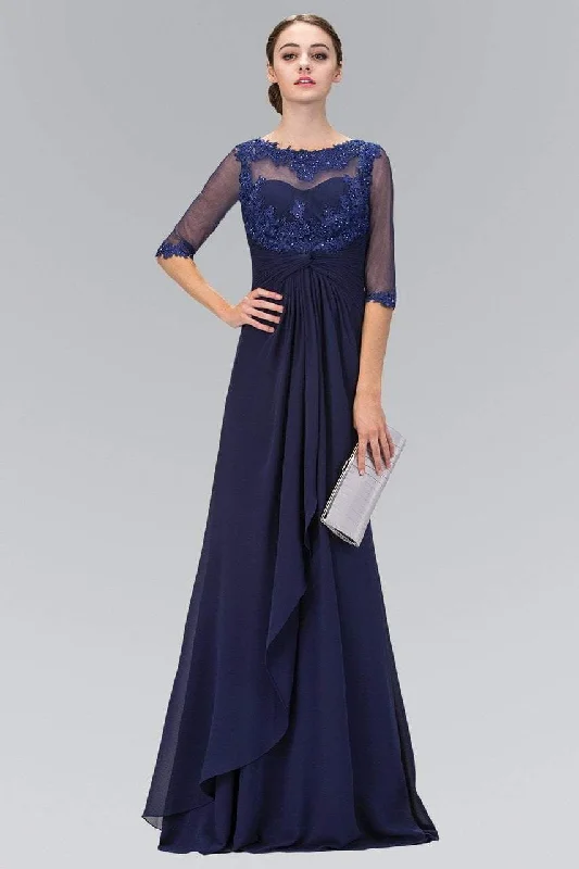 Elizabeth K - GL1424 Sheer Sleeves and Back Chiffon A-line Gown