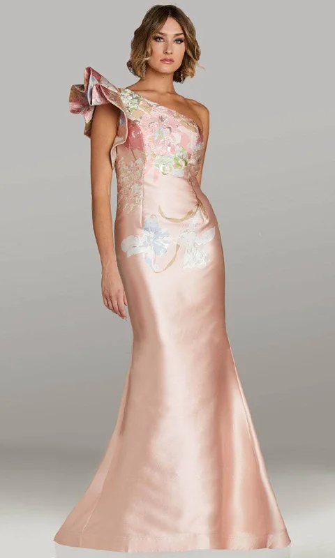 Feriani Couture 18405 - Floral Print One Shoulder Evening Gown