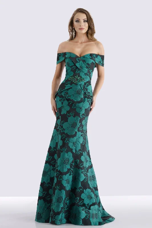 Feriani Couture - 18675 Surplice Fold over Off Shoulder Floral Gown