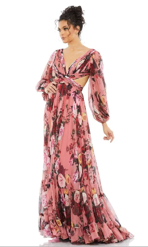 Ieena Duggal - 67946 Floral Printed Ruched A-Line Gown