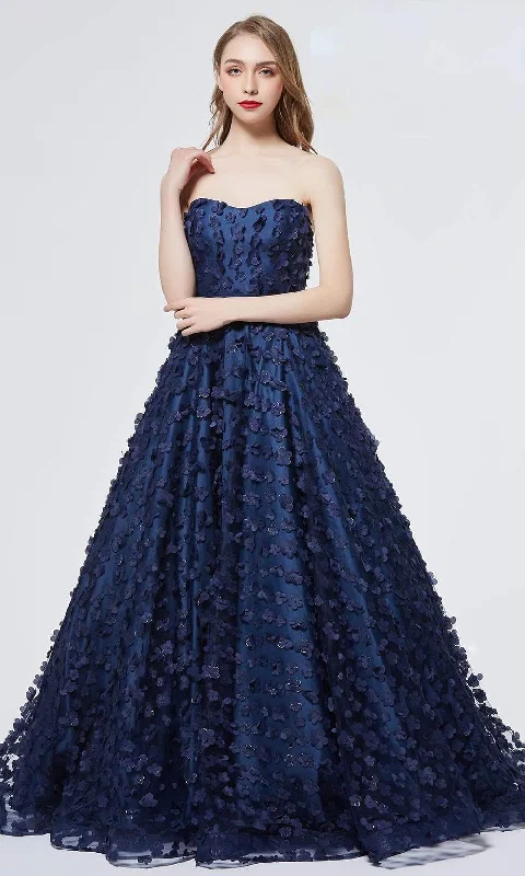 J'Adore Dresses - J19005 Strapless Floral Appliqued Long Gown